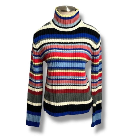 DCC Missy Sweaters Womens 90s Y2K Striped Size M Turtleneck Sweater Ribbed - Picture 1 of 10
